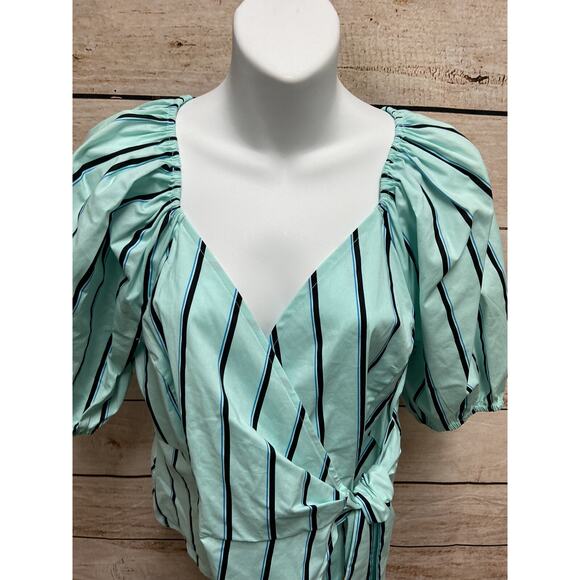 Worthington Womens Wrap Style Shirt Size Medium New Blouse Blue Striped TOp - Picture 6 of 14
